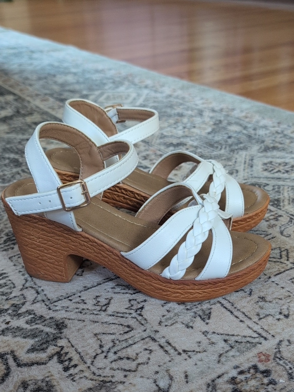 Womens White Braided Strap Platform Sandals
